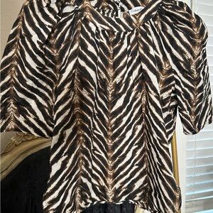 Calvin Klein Zebra Print Blouse - Black and Brown